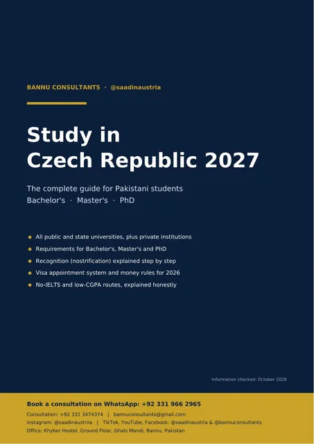 Front page of the Study in Czech Republic 2027 guide