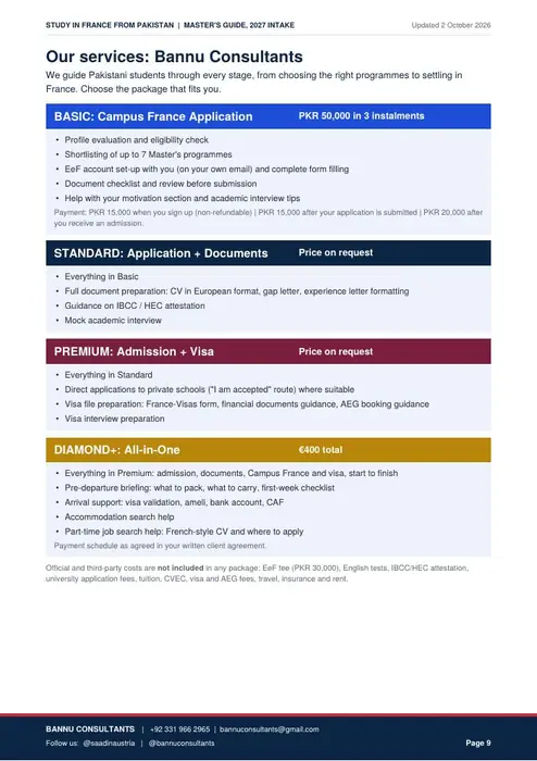 Page 9: Our service packages