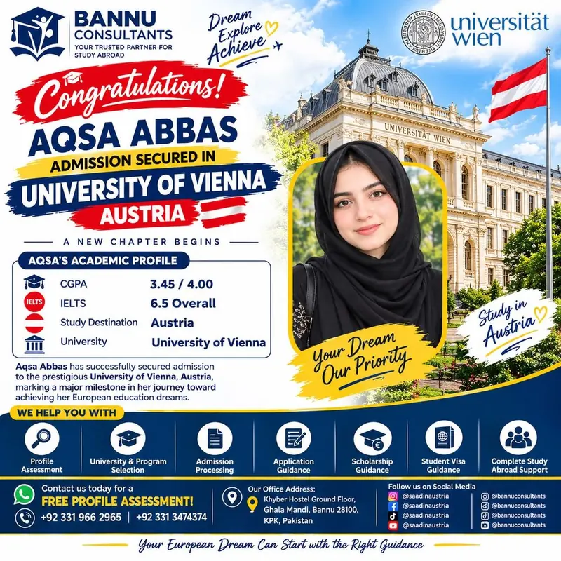 Aqsa Abbas, admission secured at the University of Vienna
